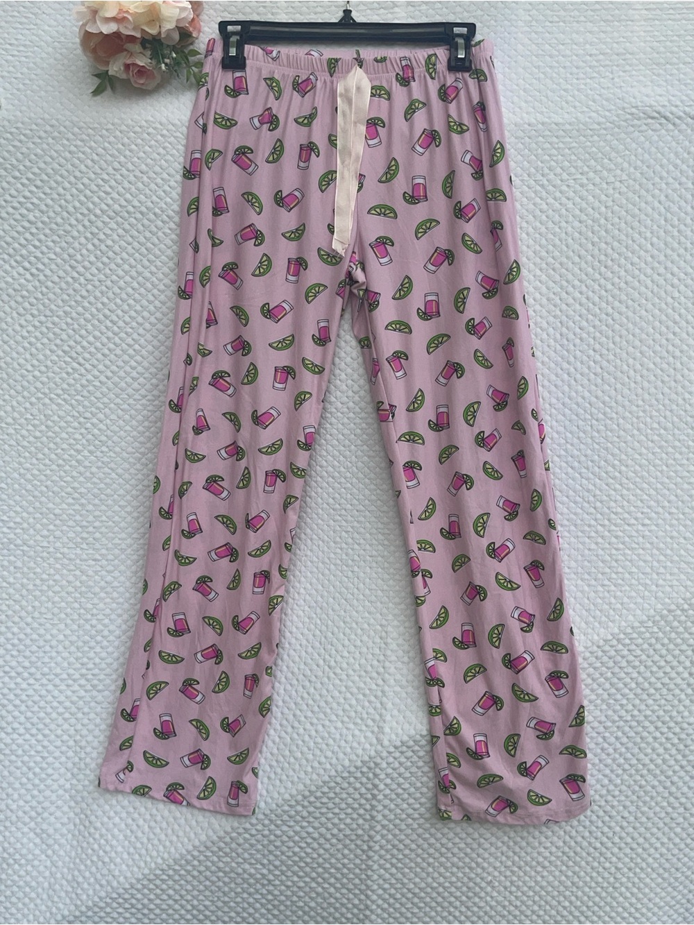 Roll Outta Bed Pink Cocktail Lime Pajama Pants Women’s Medium Lounge Sleepwear